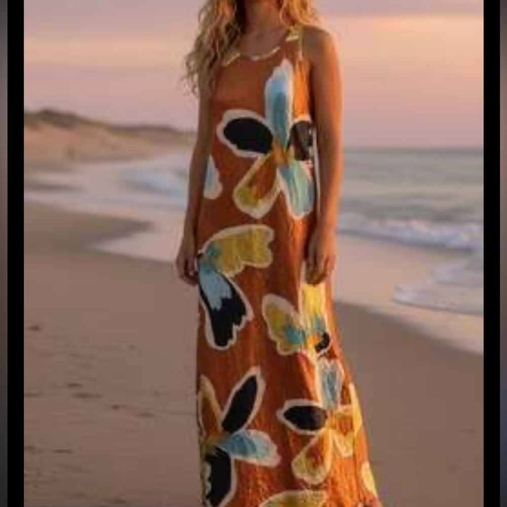House Of Harlow 1960 Satin Crinkle Slip Dress Maxi Brown Metallic Resortwear